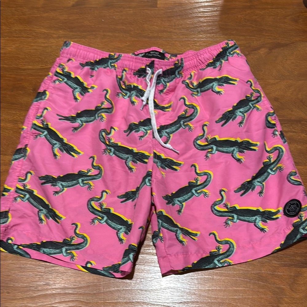 Brooklyn Cloth Pink Alligator print Volley Swim Trunk Pink Medium retro Kent Ave